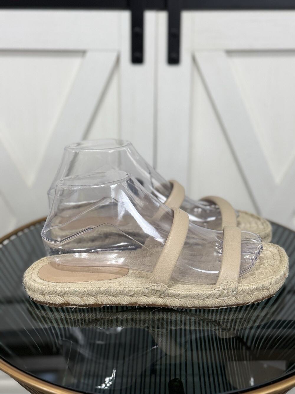 Everlane The Espadrille Women’s Leather Double Strap Slide Sandals Beige Size 7